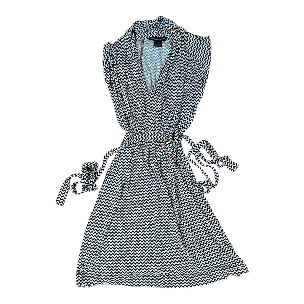 French Connection Black and White Wrap Midi Dress